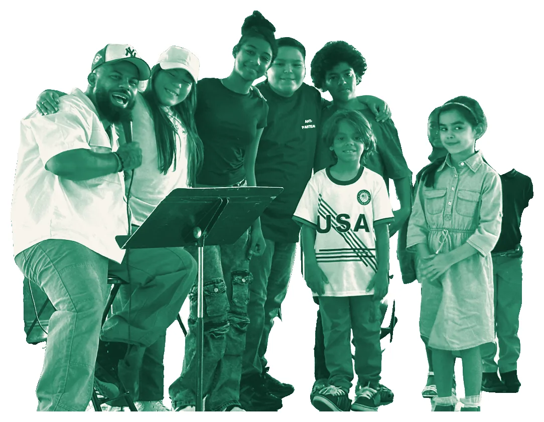 A youth leader with teens and kids from the church