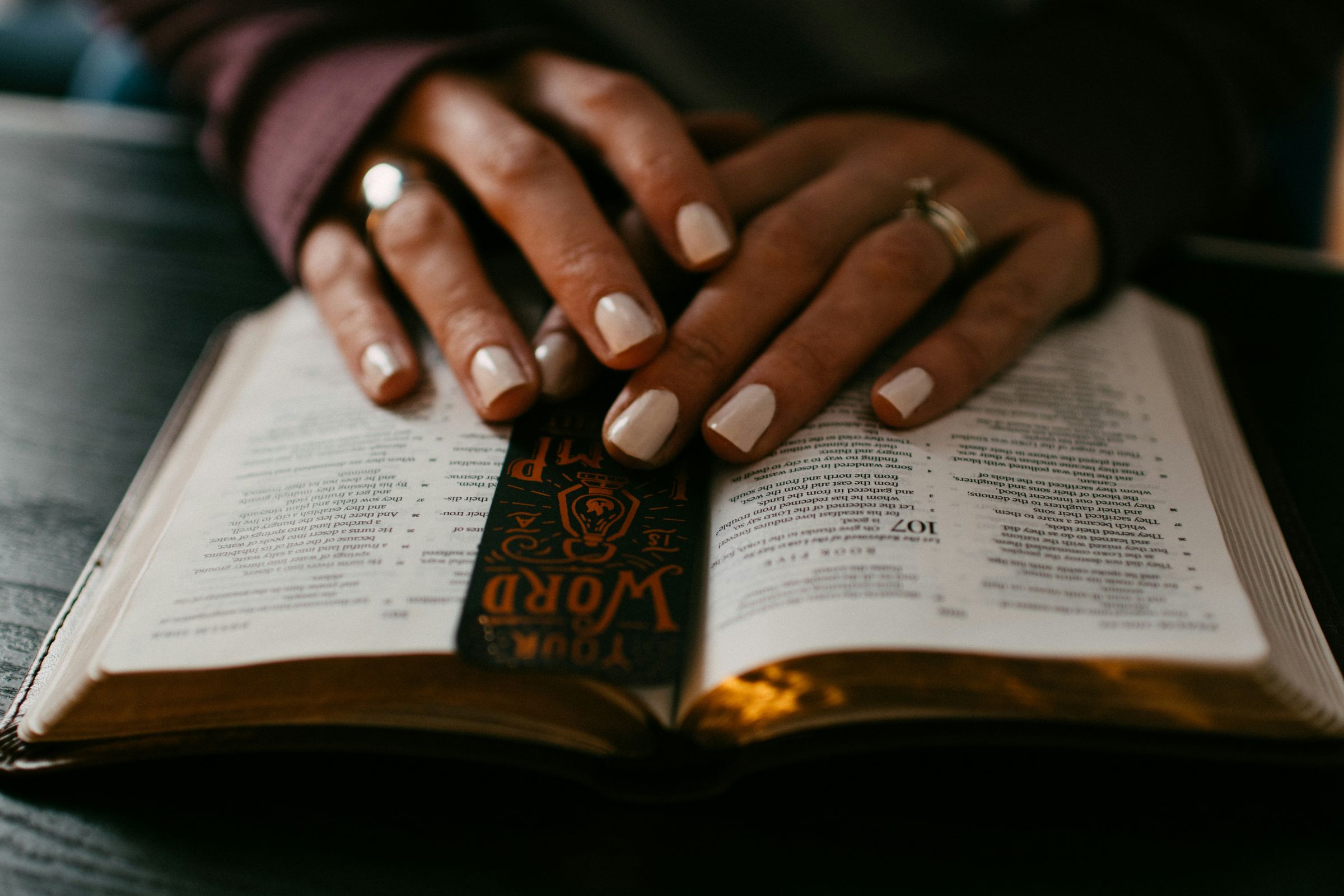 Hands resting on an open Bible
