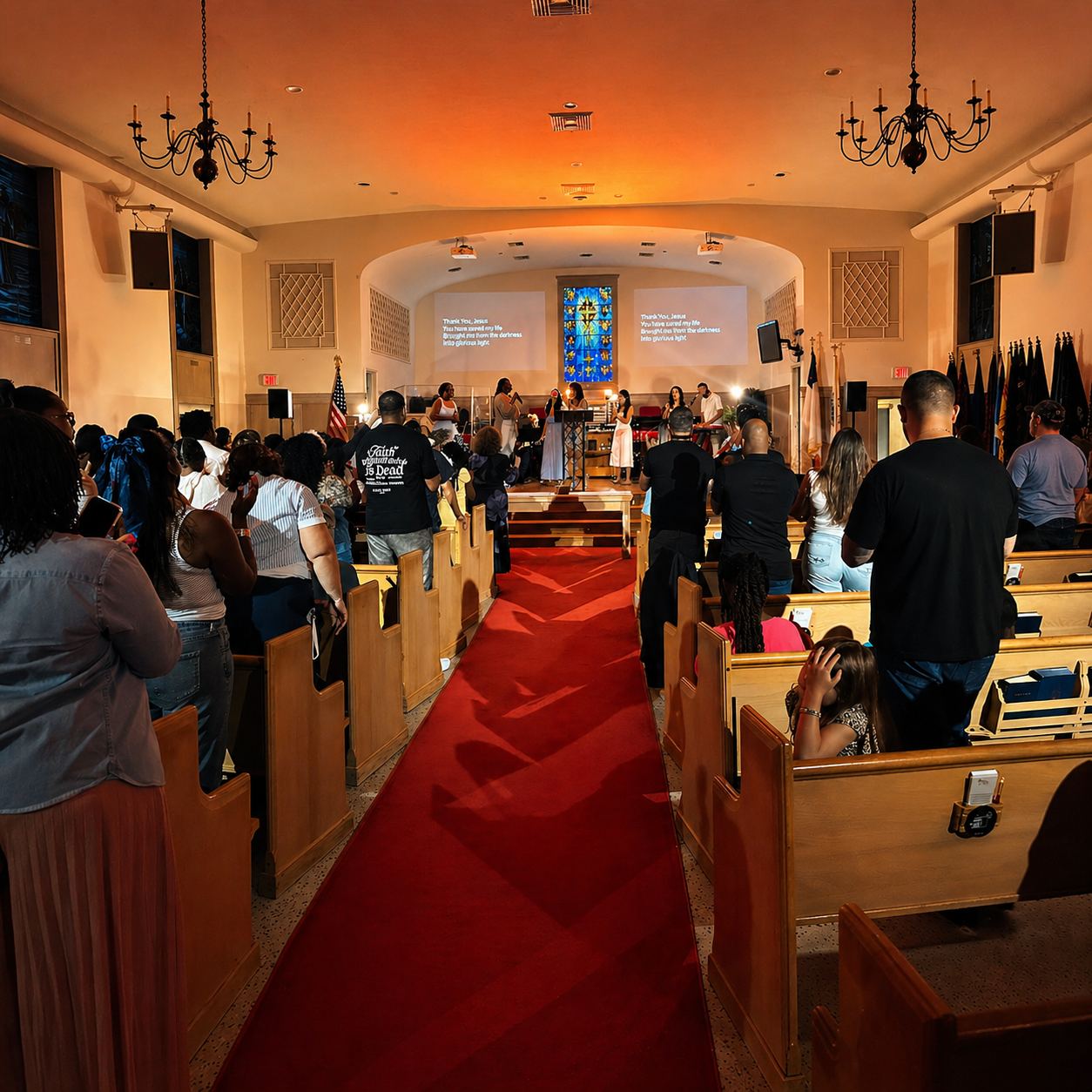 Families gathered for a Saturday worship gathering